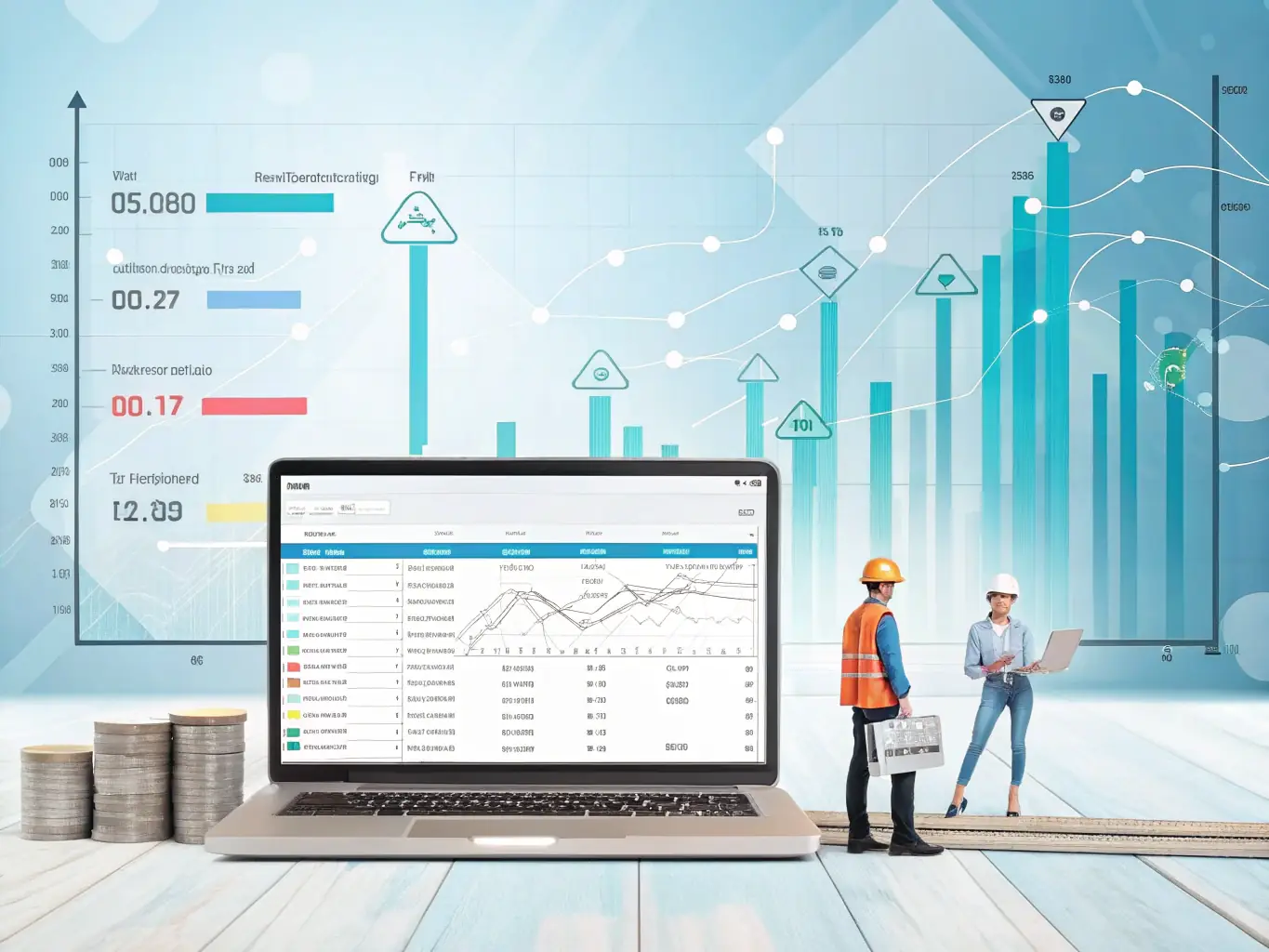 An infographic showing AI analyzing project schedules and highlighting potential risks, emphasizing predictive analytics for federal projects.